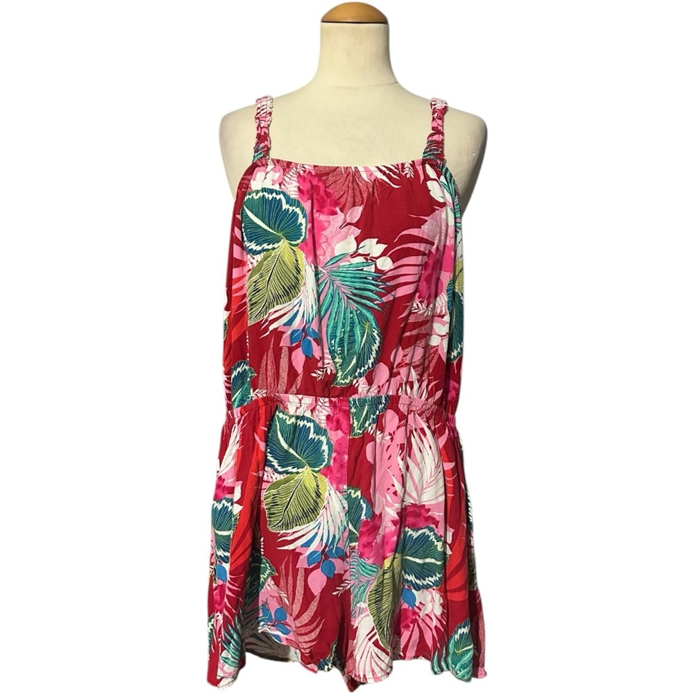 Express Palm Print Red Green Romper Size XL